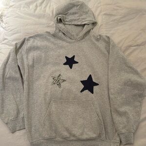 Hand Made Star/ 8 Ball Patch Hooded Gildan Sweatshirt - Oversized - Men’s Large